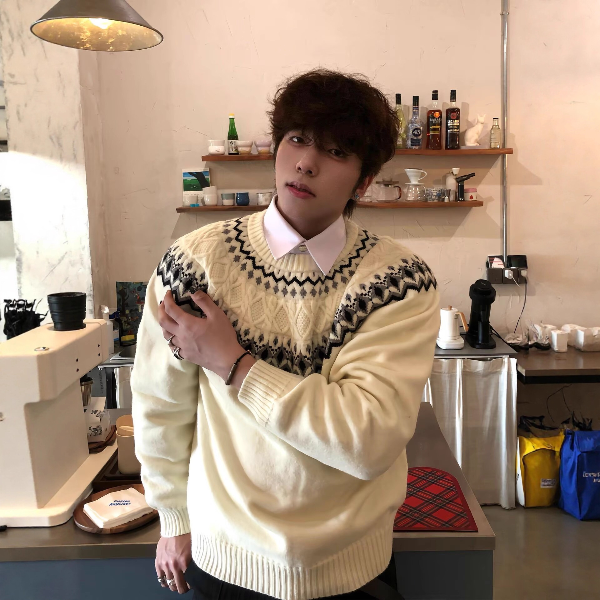 费尔岛绞花打底毛衣男冬季软糯慵懒松弛感针织衫cleanfit内搭上衣