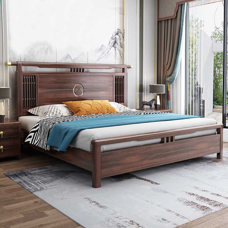 新款直销新中式床金丝檀木床主卧高档实木床1.8M双人床婚床1.5M高