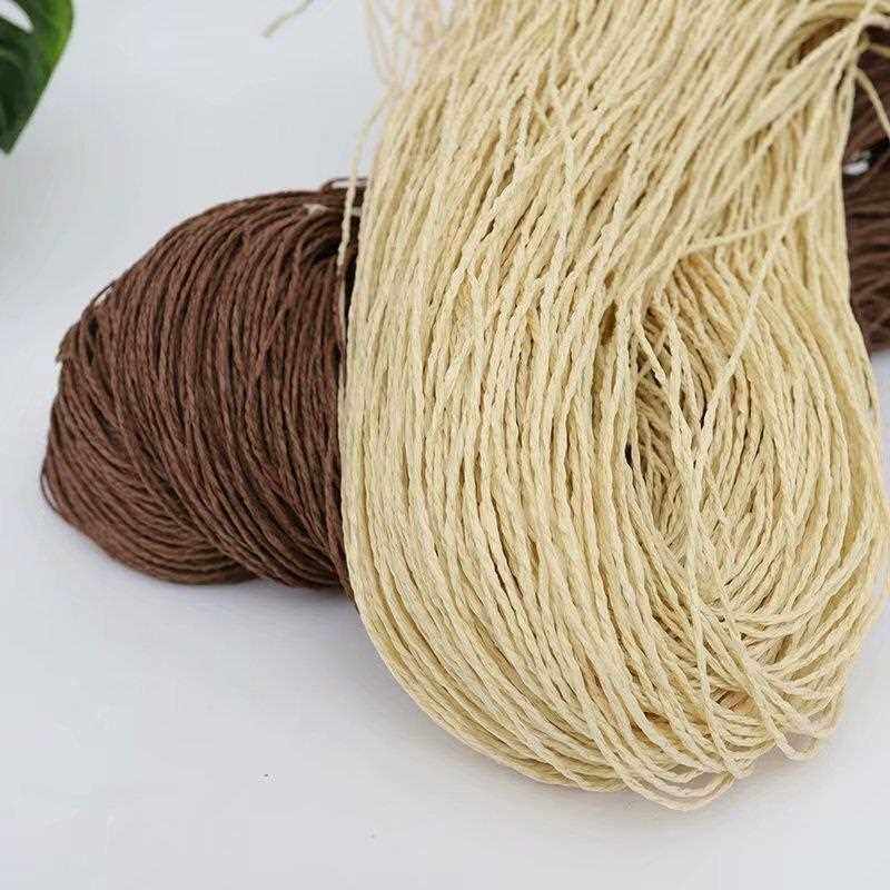 新款直销拉菲纸草帽手编毛线夏日遮阳帽轻体冰丝线钩针夏凉帽粗线