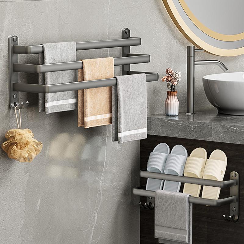 直销新款太空铝免打孔毛巾架毛巾杆单杆卫生间多层浴巾挂杆浴室挂