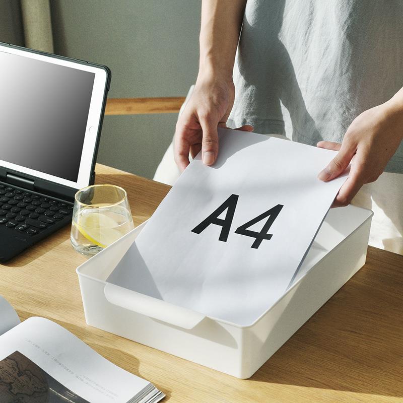 直销新款日式桌面收纳盒带把手塑料储物盒办公室杂物整理盒橱柜厨