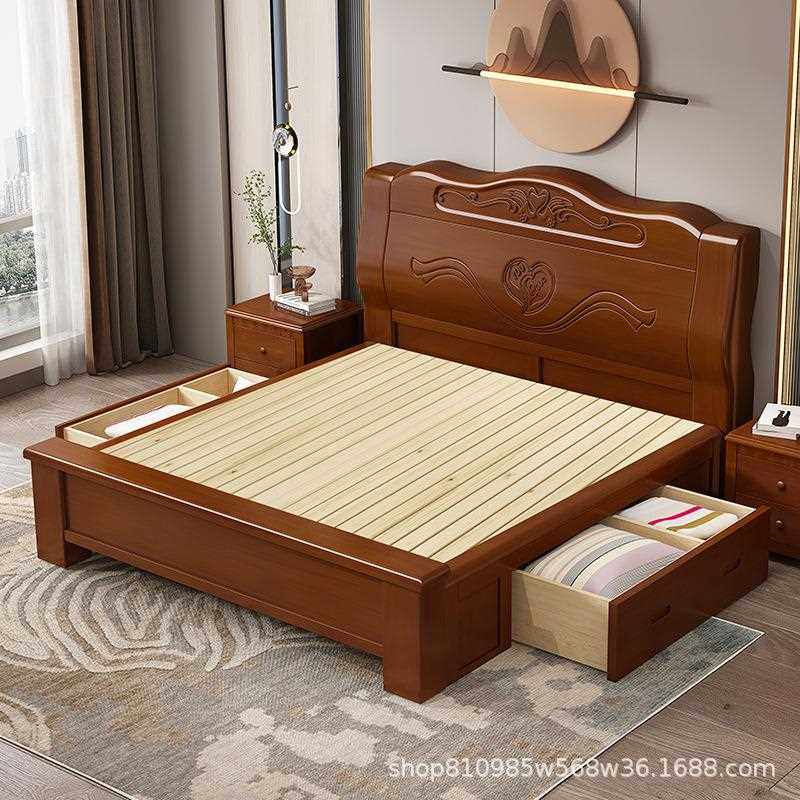 直销新款中式实木床1.5米双人床主卧1.8x2米新款耐用储物婚床