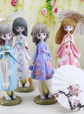 直销新款创意打伞女孩和服少女树脂工艺品摆件家居装饰工艺品学生