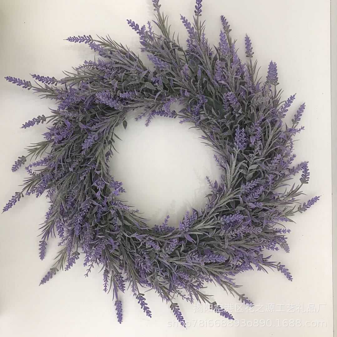 新款直销仿真花环草环门饰装饰挂件美式田园植毛薰衣草花环家居墙