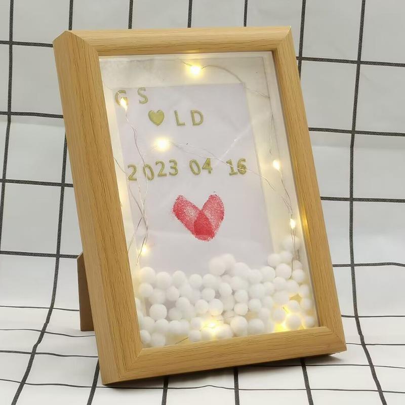 直销新款简约立体字母情侣手印520表白七夕情人纪念指印相框摆台