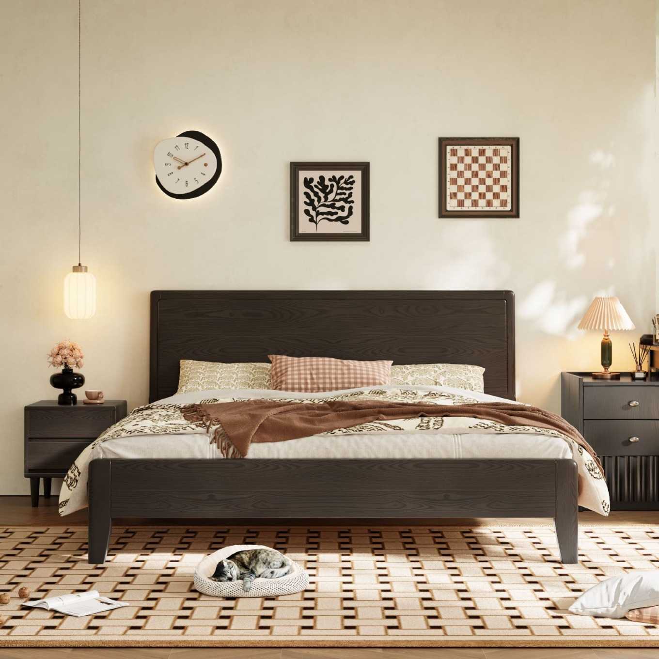 新款直销涵木轩中古风白蜡木实木简约1.8米双人主卧单人1.5原木风