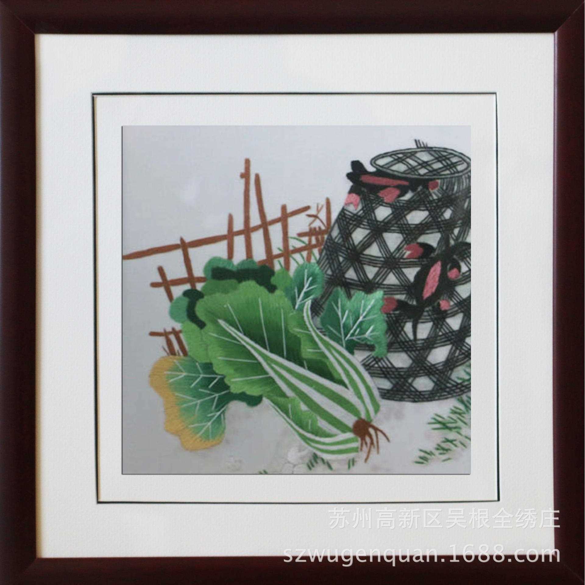 直销新款苏绣成品挂画袖绣片客厅书房现代装饰画带框手工刺绣挂画图片