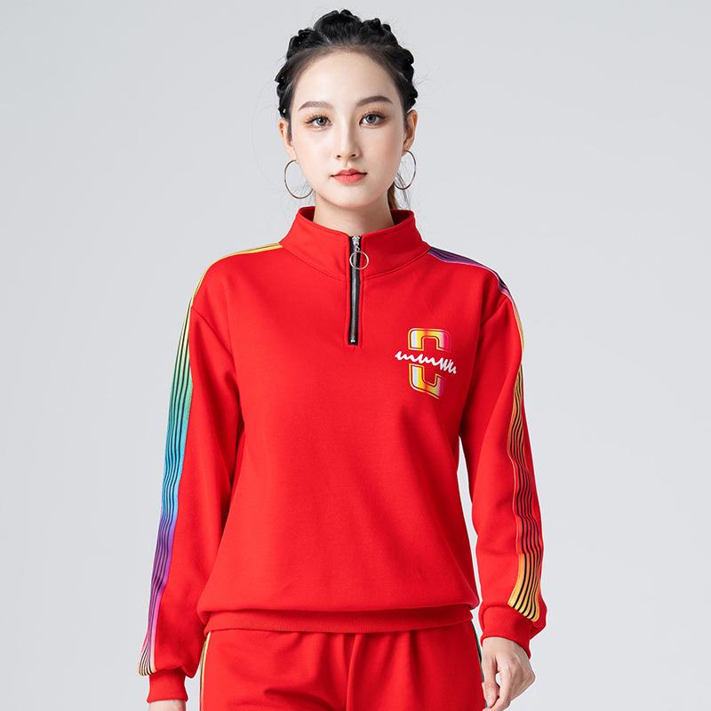 直销新款广场舞运动服装套装秋冬加厚半拉链跳舞健身操曳步舞立领