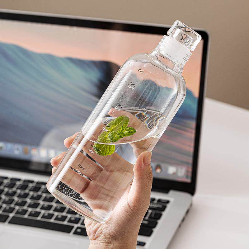 直销新款时间刻度透明玻璃水杯大容量咖啡果汁奶茶杯子夏季女便携