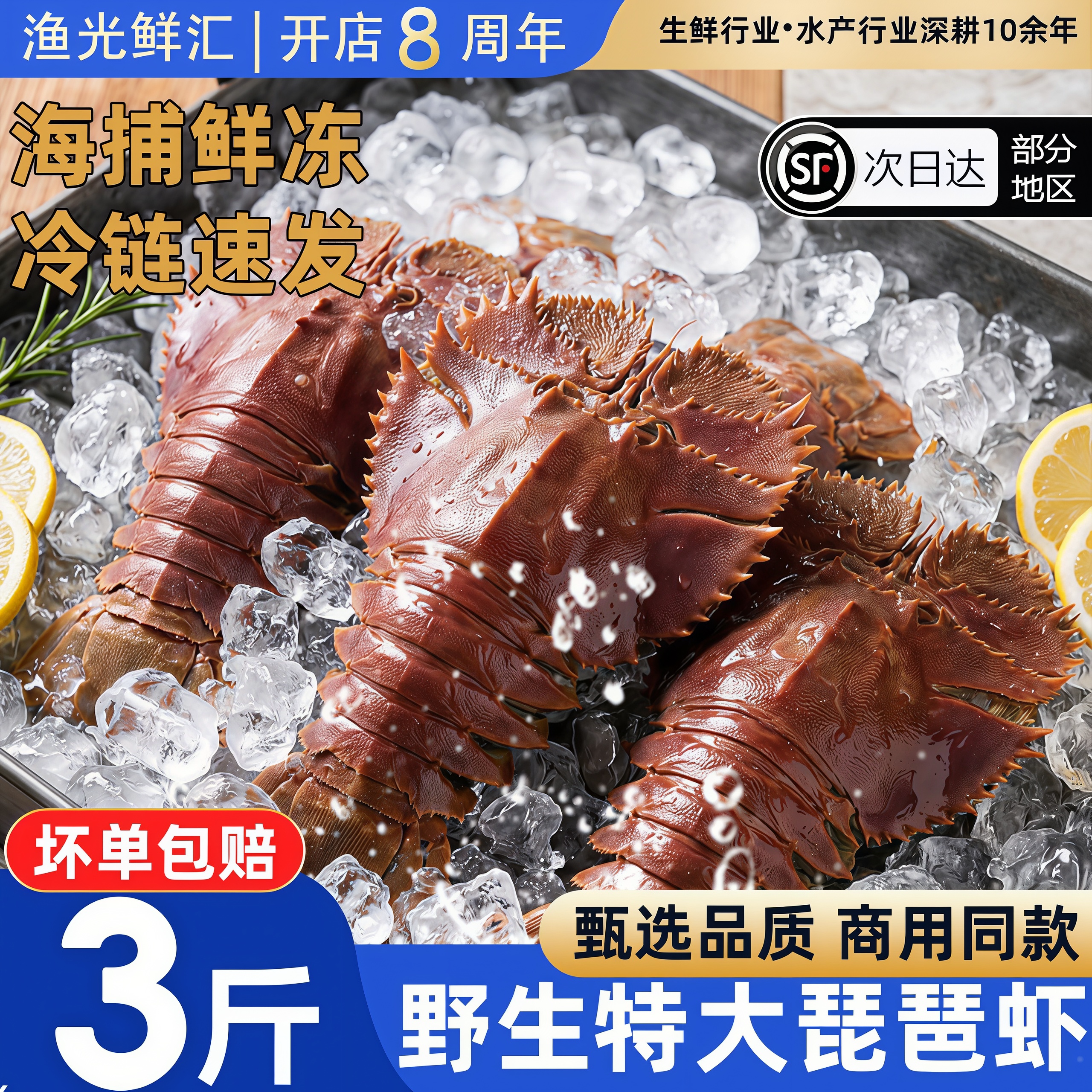 琵琶虾特大冷冻九齿扇虾海鲜商用