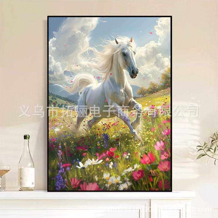 直销新款5d钻石画玄关马到成功满钻新款贴钻十字绣钻石绣客厅花海