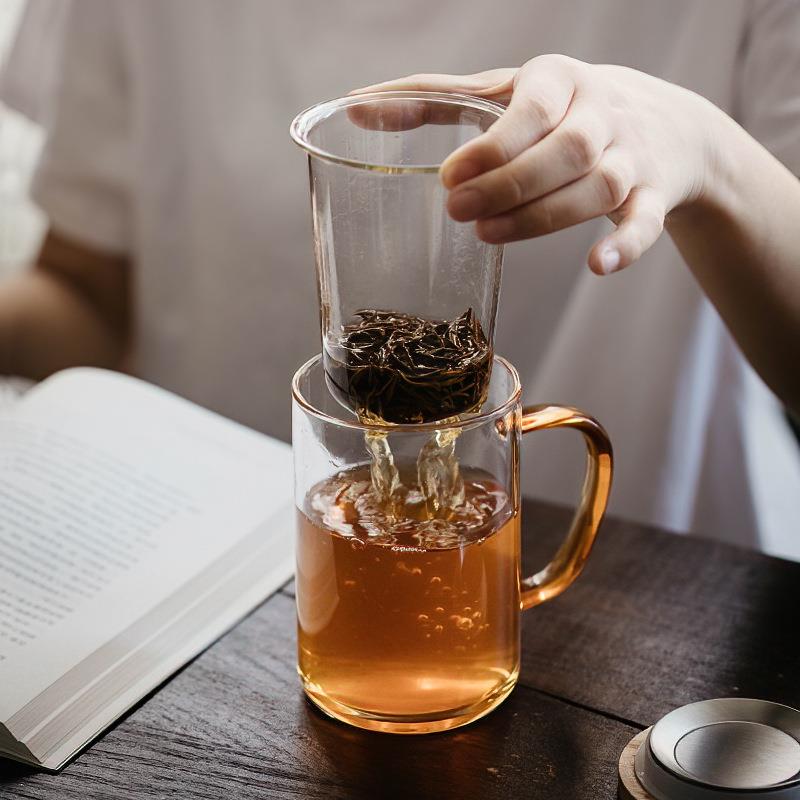 直销新款玻璃茶杯茶水分离过滤杯带盖透明水杯办公室杯男泡茶手杯
