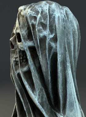 直销新款跨境面纱死神骷髅头家居摆件室内艺术桌面装饰万圣节树脂