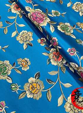 直销新款150门幅金线玫瑰花织锦缎中国风服装布料云锦面料旗袍绸