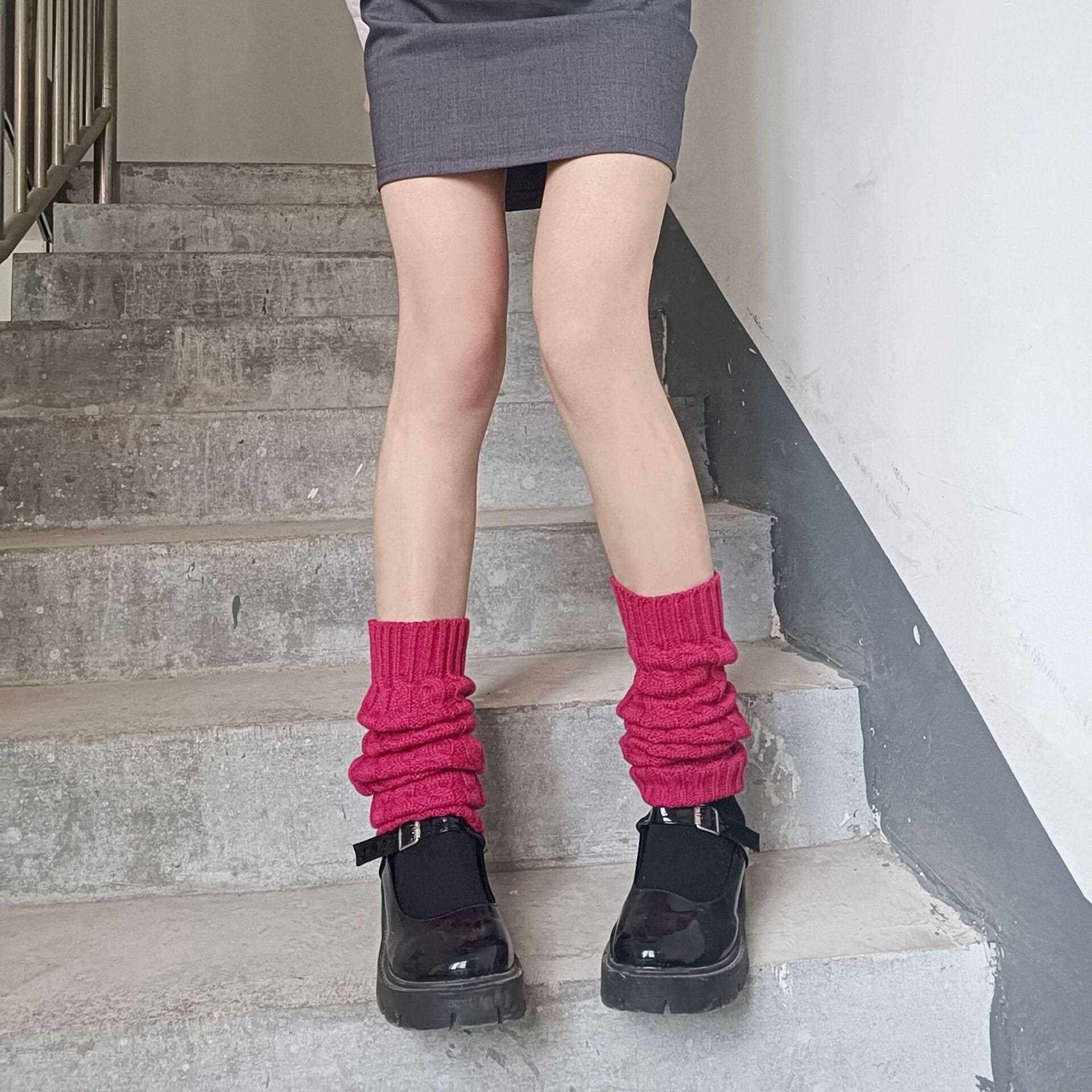 新款直销蓝色麻花袜套保暖护腿毛线袜套护膝女4m针织日系jk中筒袜