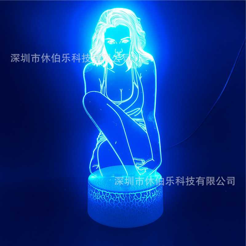 新款直销斯嘉丽·约翰逊3d小夜灯创意欧美女神礼物usb七彩触摸遥