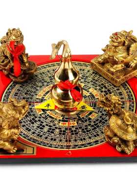 新款直销纯铜罗盘阵聚宝盆葫芦龙龟大象金蟾貔貅麒麟罗盘五宝阵客