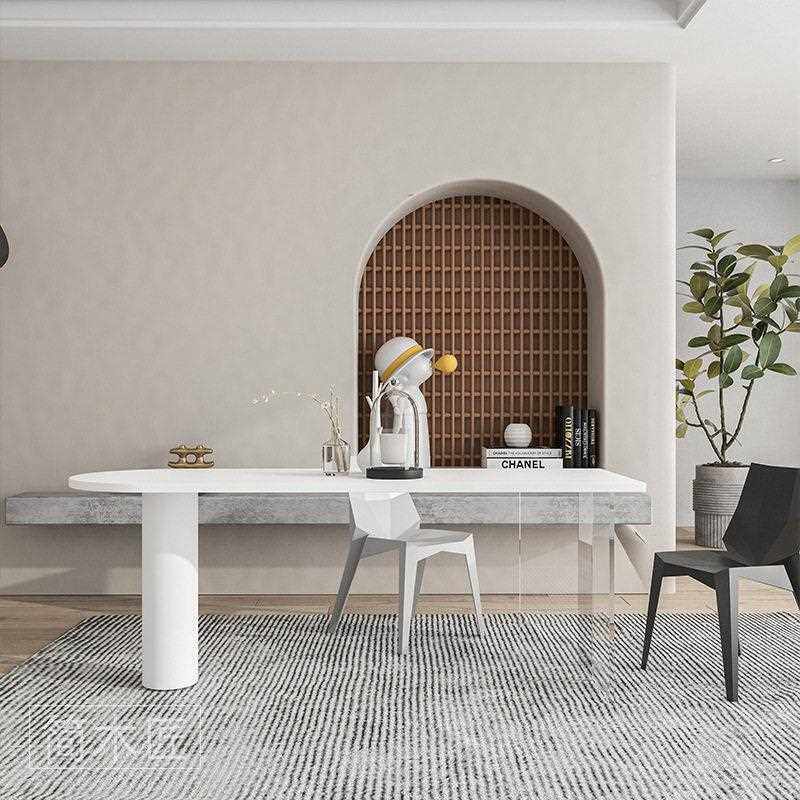 直销新款北欧简约亚克力悬空餐桌现设计师桌子创意原木网红马卡龙