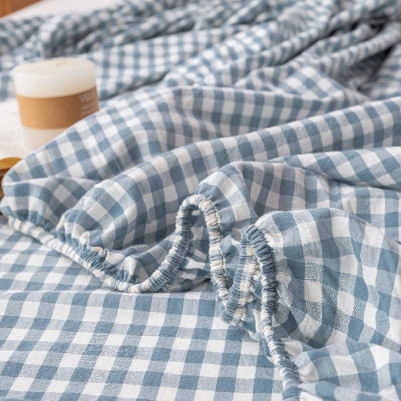 直销新款日式格子水洗棉全包床笠防滑床垫保护套席梦思防尘套单品