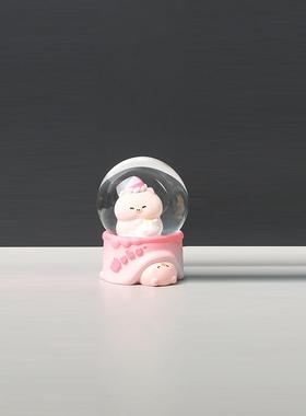 直销新款萌宠可爱呜呼猪迷你发光水晶球摆件家居卧室桌面装饰品送