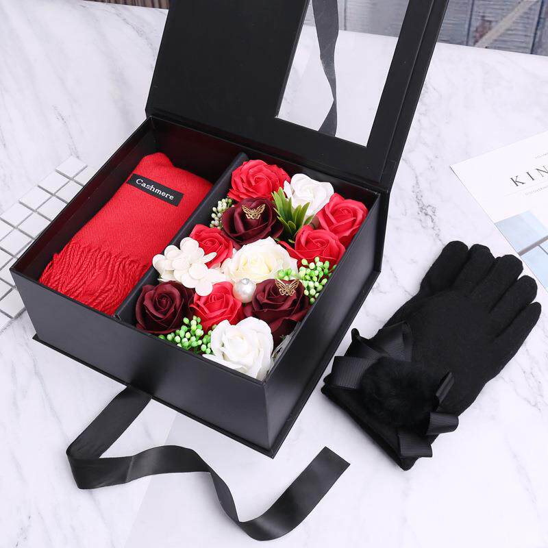 直销新款香皂花礼盒创意圣诞节礼物送老婆女朋友围巾手套套装生日