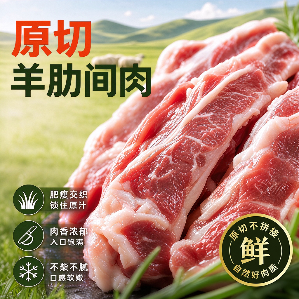 内蒙古清真羔羊肋间肉原切新鲜