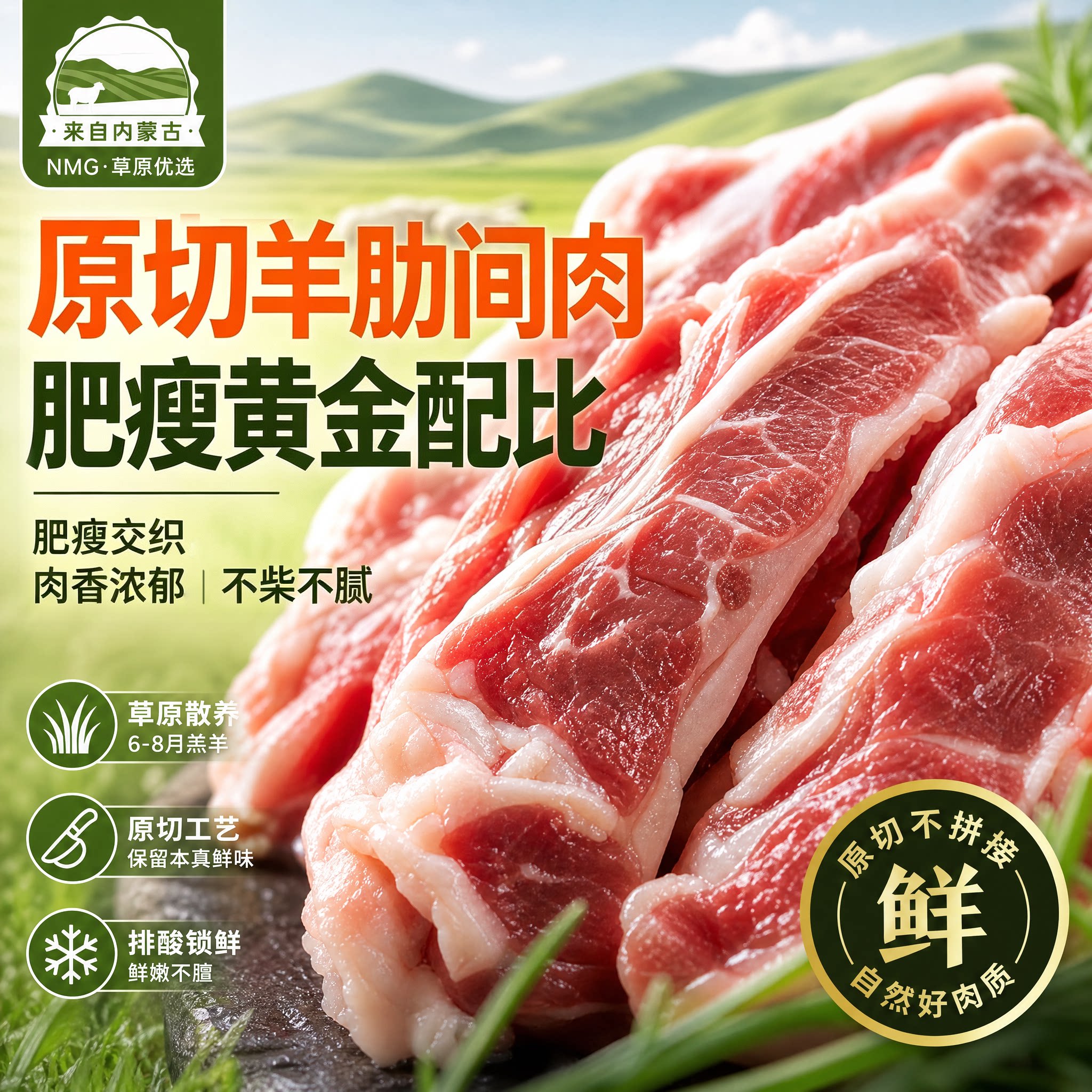 内蒙古清真新鲜羊肋条肉烧烤食材