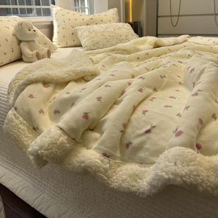 田园风玫瑰羊羔绒休闲毯毛毯保暖双层加厚牛奶绒珊瑚绒被套盖毯子