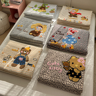 加厚仿棉古法水洗棉夹棉床盖三件套毛巾绣小动物单床盖四季通用