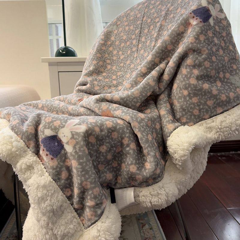 加厚秋冬保暖兔兔羊羔绒单双人