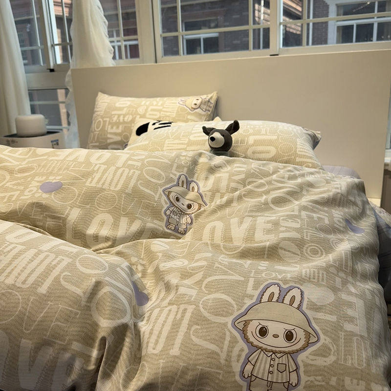 ins字母布布床上用品四件套全棉纯棉床单被套被罩学生宿舍三件套