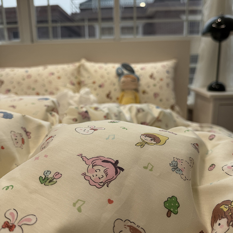 卡通小女孩可爱少女心床上四件套全棉纯棉1.5m被套床单宿舍三件套