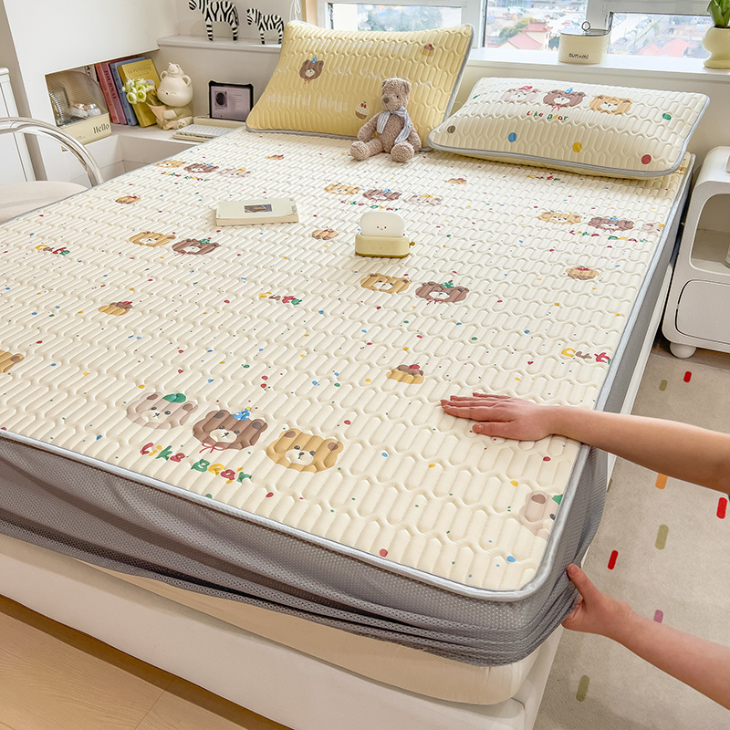 夏季儿童冰丝乳胶席三件套可水洗学生宿舍床空调席子床笠保护罩