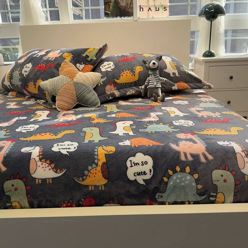 恐龙高克重牛奶绒床笠单件床垫套保护罩保暖法莱绒加厚床单三件套,床上用品,床单,淘宝优惠券,粉丝福利购,淘宝优惠卷