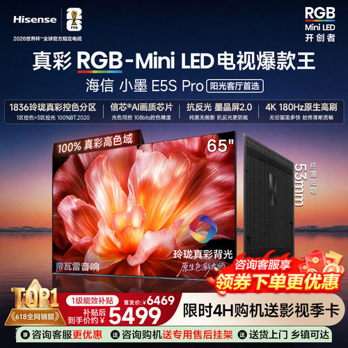 海信电视小墨65E5S Pro RGB-MiniLED玲珑真彩 墨晶屏E5Q PRO升级