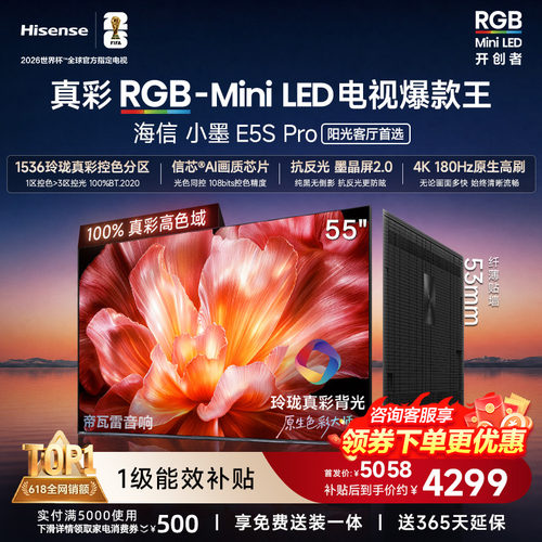 海信电视小墨55E5S Pro RGB-MiniLED玲珑真彩 墨晶屏E5QPRO升级