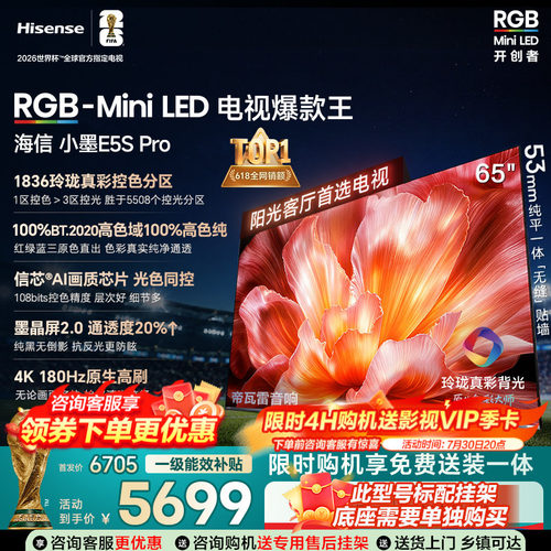 海信电视小墨65E5S Pro RGB-MiniLED玲珑真彩 墨晶屏E5Q PRO升级