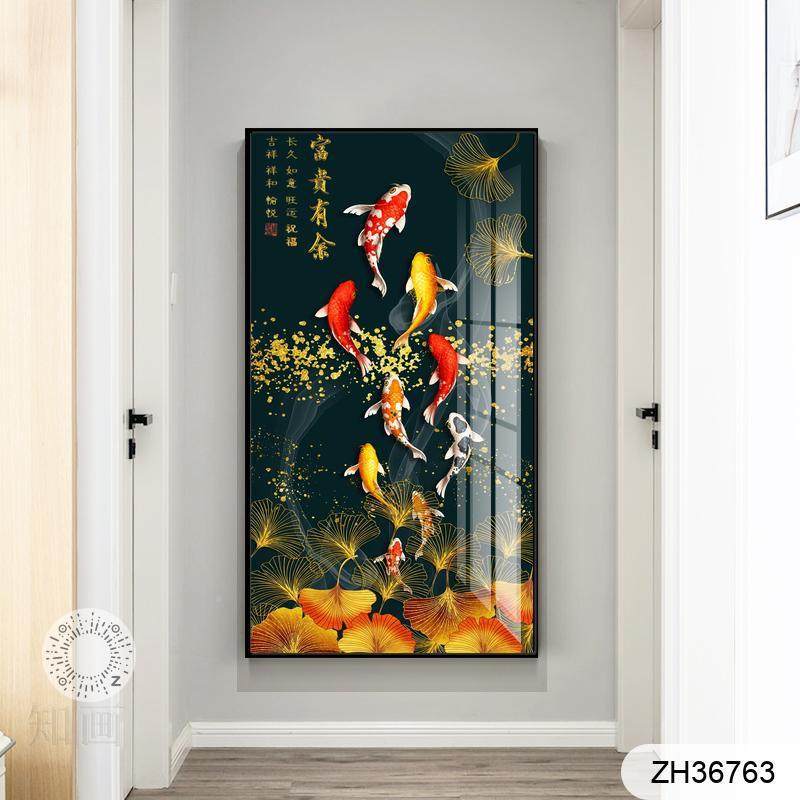九鱼送福现简餐约玄关装饰进门走廊挂画轻画ZRV奢客厅厅大代幅壁
