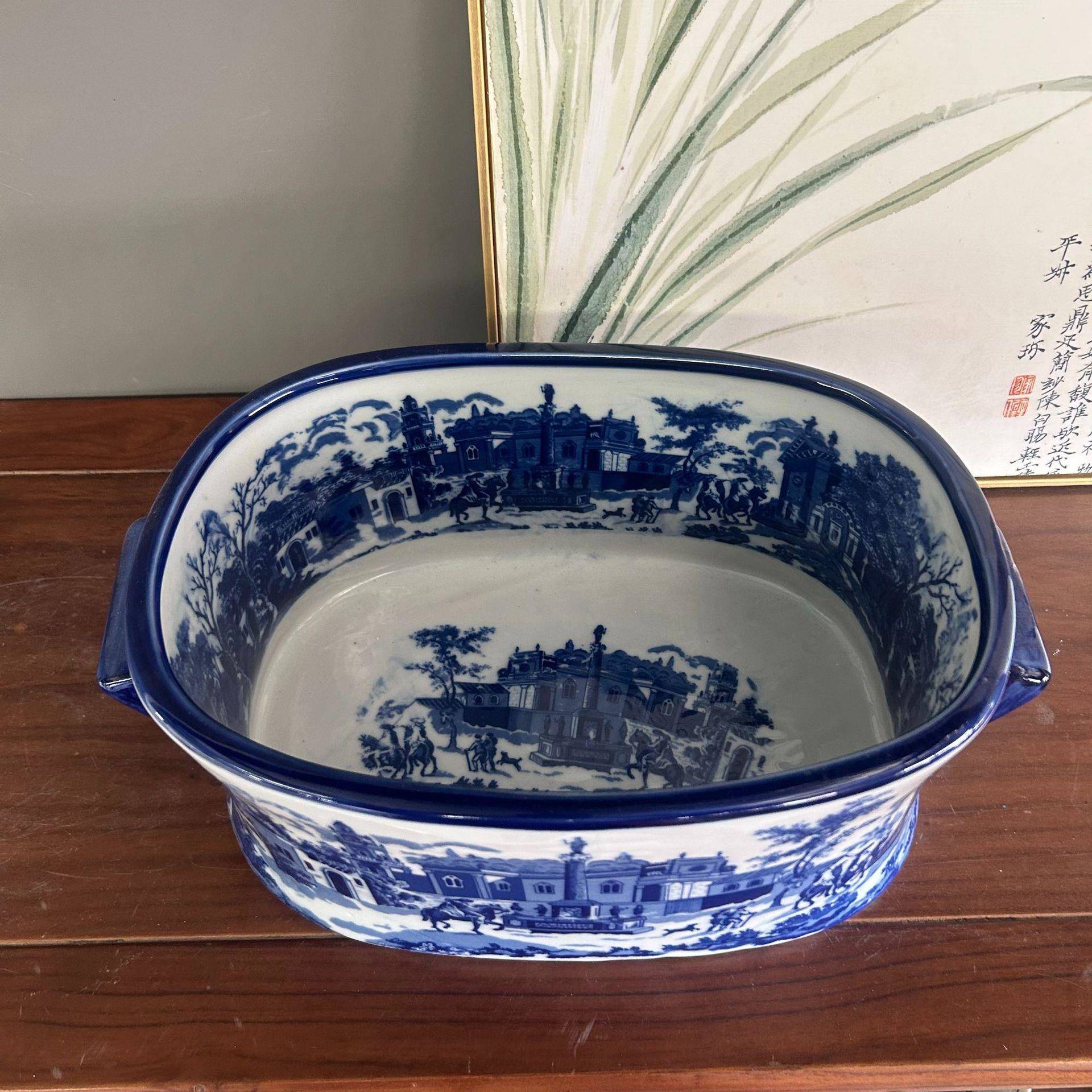 手绘双耳陶瓷水青花瓷盆复古陶瓷置花盆阳台院子种大口径物盆树双