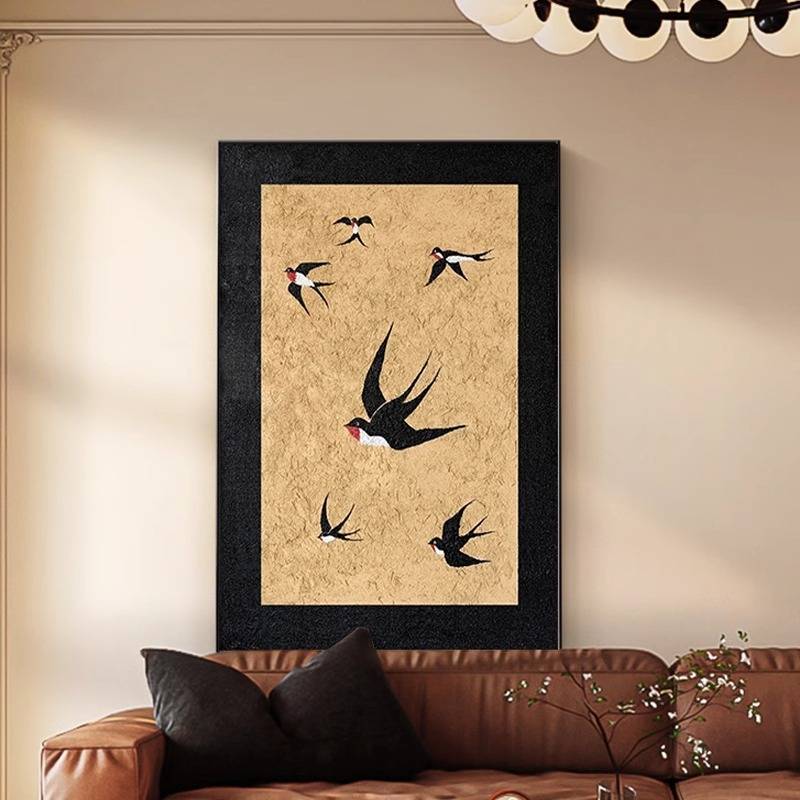 中古风玄关挂画复古燕子入户正对门壁画新中式艺术走廊过道装饰画图片