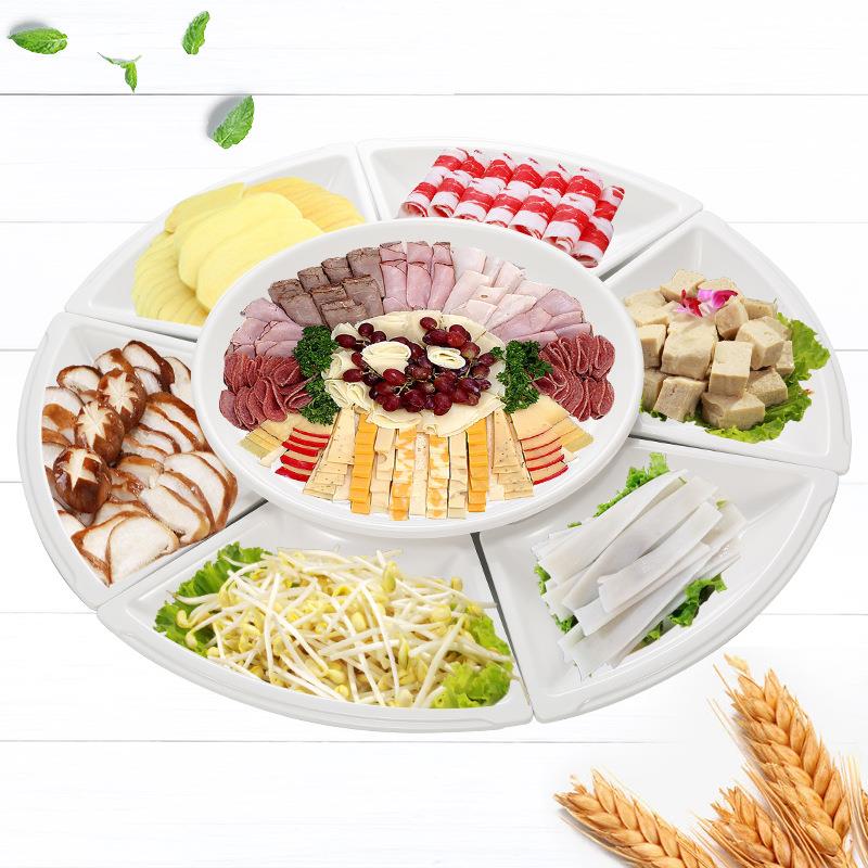 网密HGW胺年夜饭席聚会酒席圆桌拼宴盘餐红具摆盘组合装套扇形菜