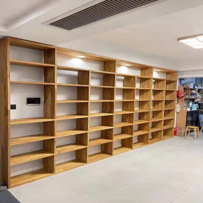 实木榆木书架木QPE书柜落地子架原格木实满置物墙架背景格架实木