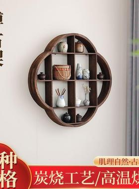 仿古博TWA小型古架实木墙置物架简约茶桌摆件桌面上挂墙展示架壁