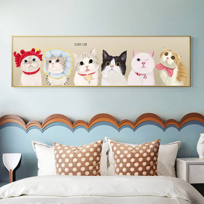 儿童房卧室床头装饰画卡通动物猫咪挂画男孩女孩房间画客厅壁画图片