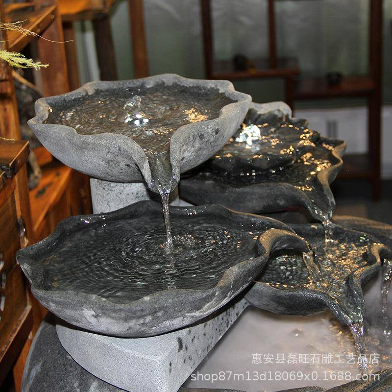 厂跌家现货石雕流水件花款荷室内别墅酒店广lw386场圆形水盆摆装