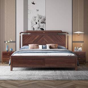 新中式 实MML木床乌金代主卧双人木米1.8双人床现简约轻奢1.5储物