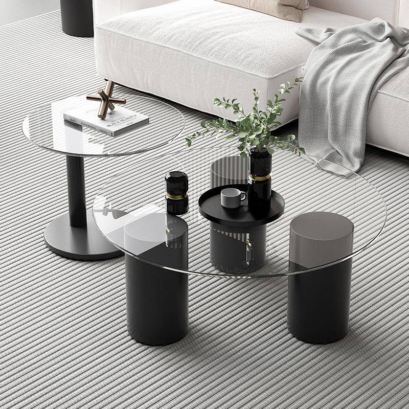 网茶几家客厅岩板矮红桌用型子轻奢钢化玻璃圆形边几小户现IU代简