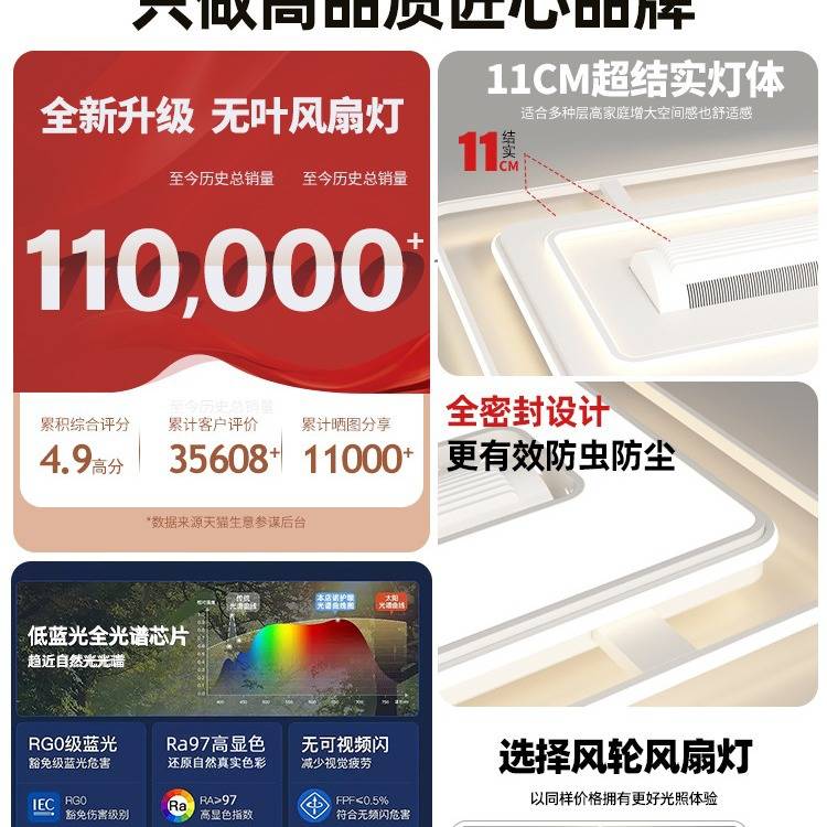 无叶风扇灯客厅2024年新款吸顶灯升级三代滚筒隐形电扇灯全屋灯具