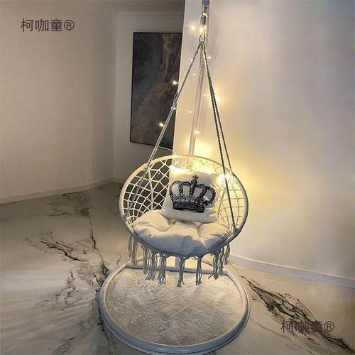 流摇篮网红休闲懒苏千人棉绳家悬见描述挂阳台吊篮吊椅室内秋i用n
