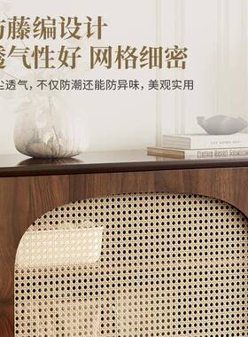 斗物柜客厅收纳柜小立柜复古藤实木腿置编物室柜卧靠墙储92237柜